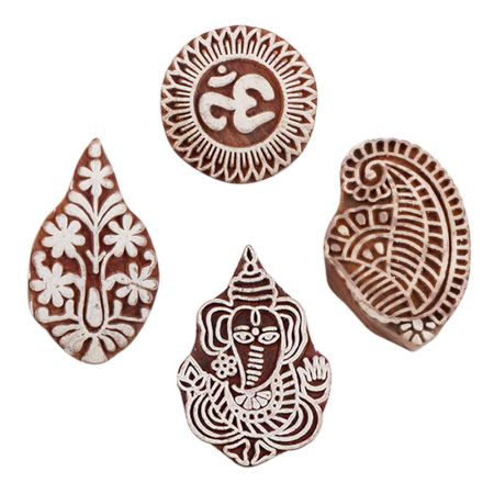 Set of 4 Piece New Mix Wooden Printing Blocks